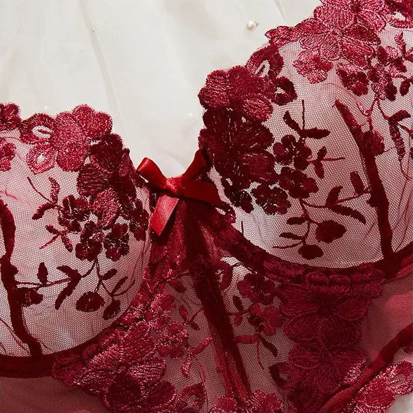 💫Sexy Embroidered Mesh Lingerie Set | Underwire Push-Up Bra & V-String