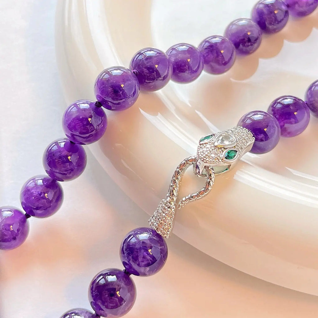 🔮12mm Natural Deep Purple Amethyst Necklace