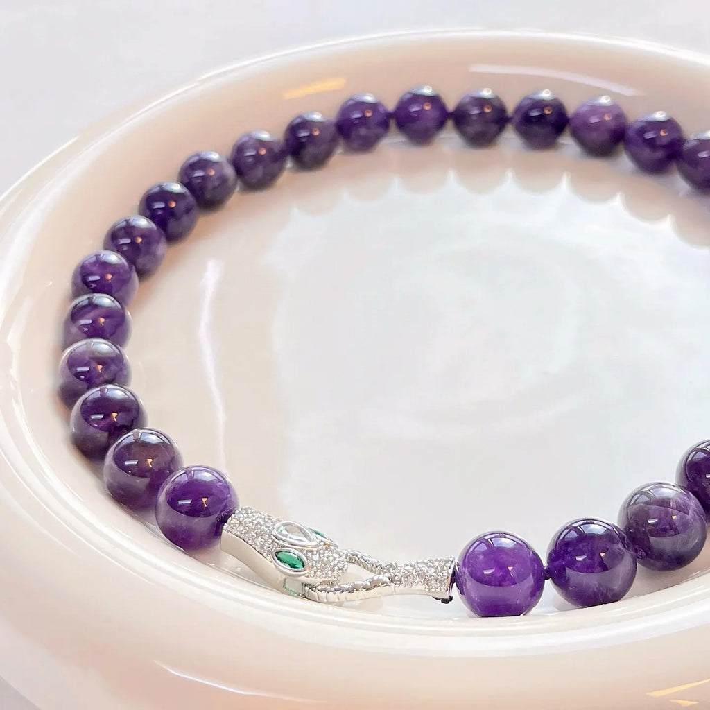 🔮12mm Natural Deep Purple Amethyst Necklace