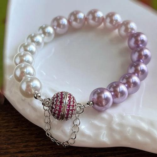 French "Ins" Gradient Purple-Pink Crystal & Pearl Necklace