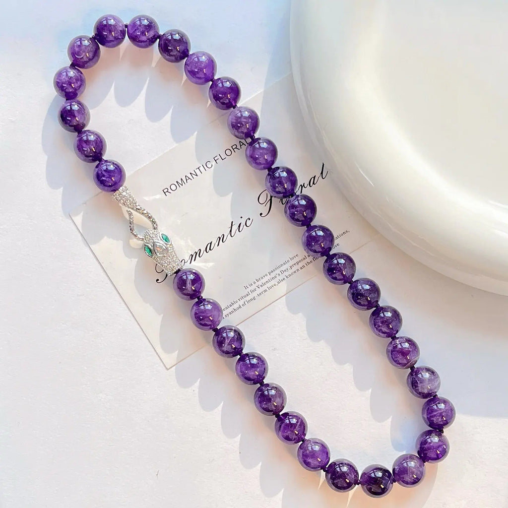 🔮12mm Natural Deep Purple Amethyst Necklace