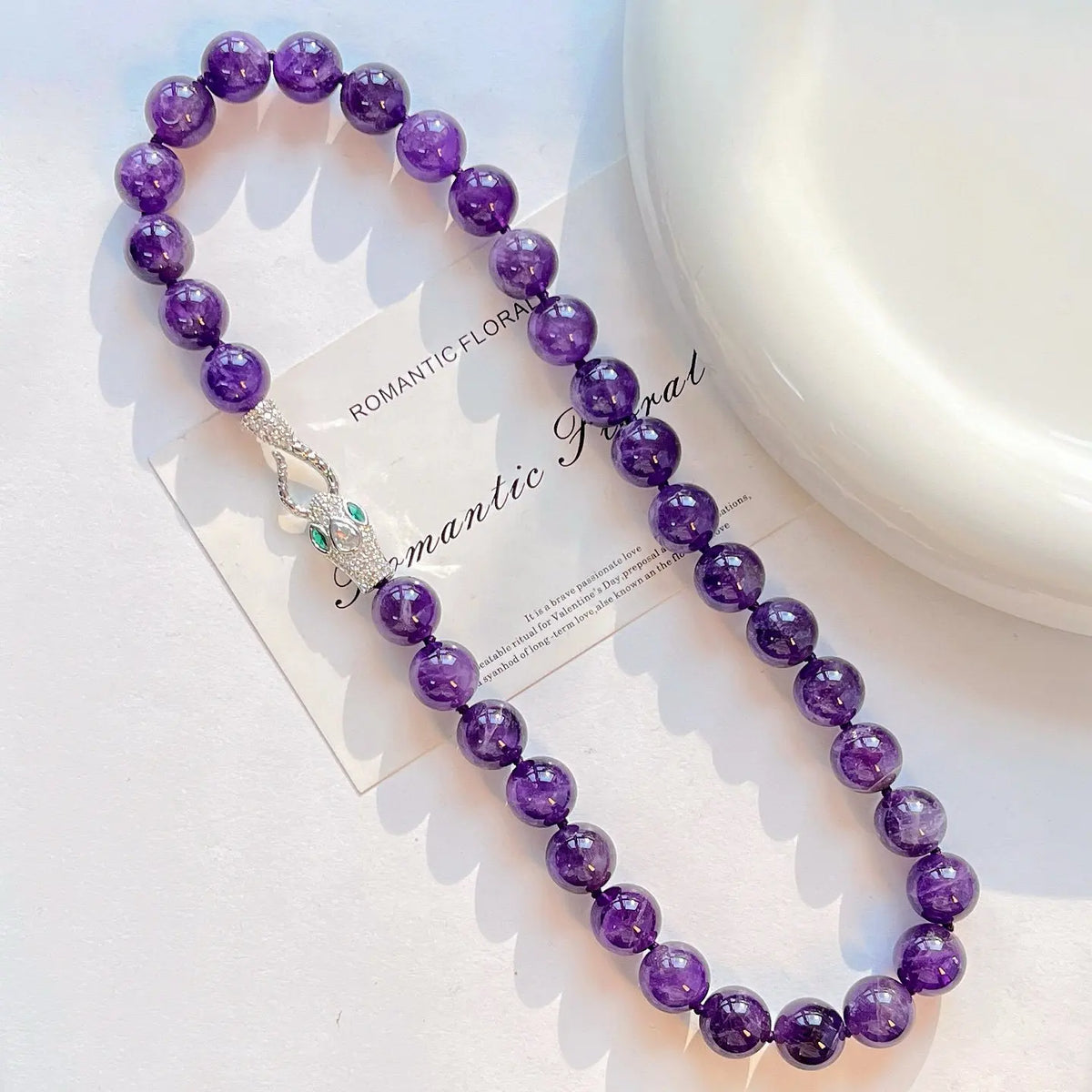 🔮12mm Natural Deep Purple Amethyst Necklace