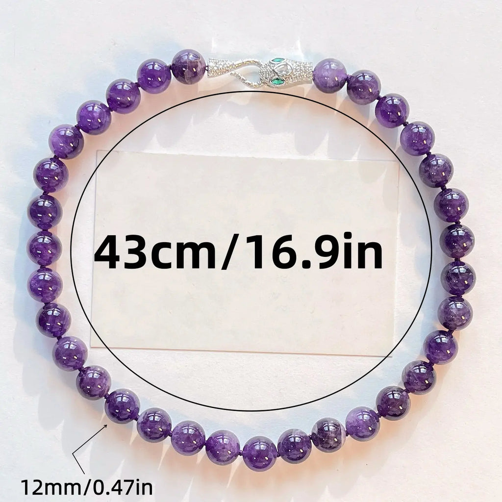 🔮12mm Natural Deep Purple Amethyst Necklace