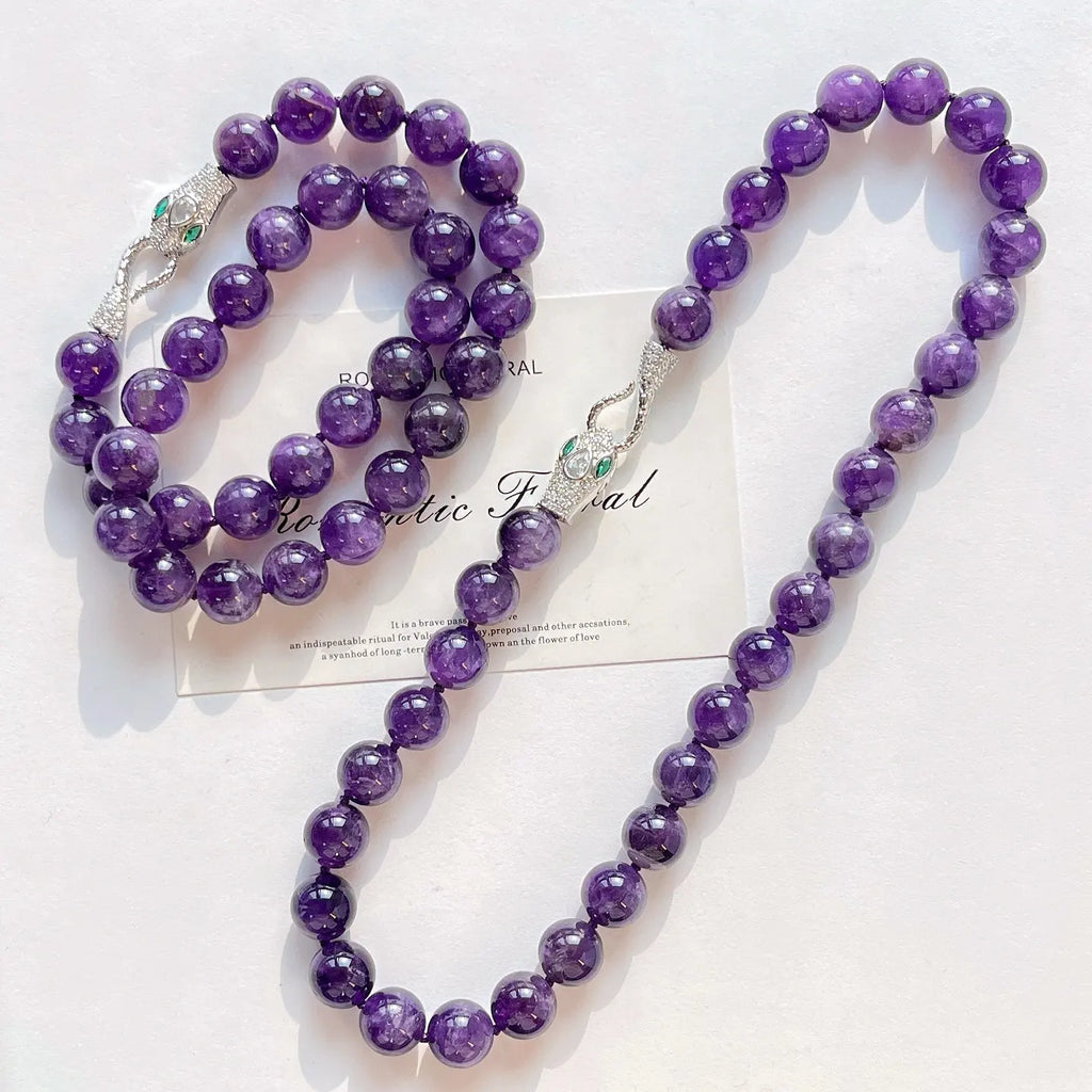 🔮12mm Natural Deep Purple Amethyst Necklace