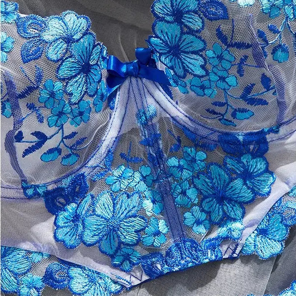 💫Sexy Embroidered Mesh Lingerie Set | Underwire Push-Up Bra & V-String