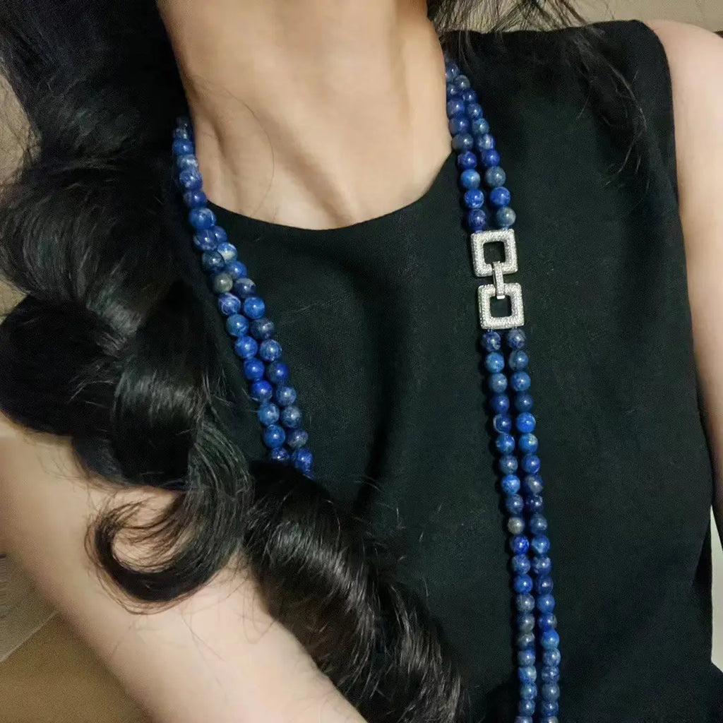 Vintage Lapis Lazuli Double-Layer Long Sweater Necklace | Niche Design
