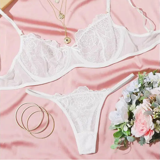 💫Sexy 2-Piece Floral Lace Lingerie Set - Underwire Bra & Garter Belt