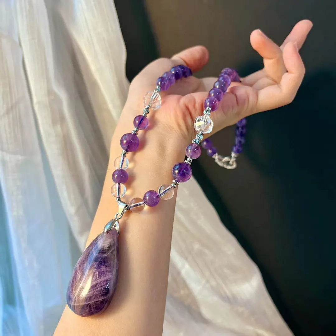 💜Vintage Lavender Amethyst Beaded Pendant Necklace | Clavicle Chain