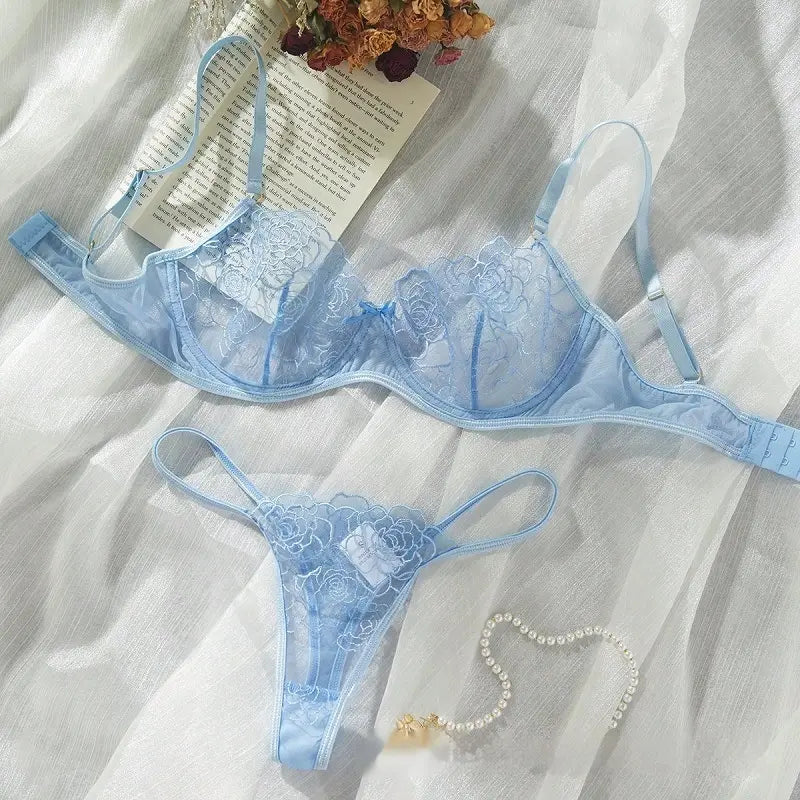 💫Sexy 2-Piece Floral Lace Lingerie Set - Underwire Bra & Garter Belt