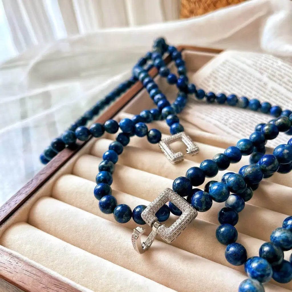Vintage Lapis Lazuli Double-Layer Long Sweater Necklace | Niche Design