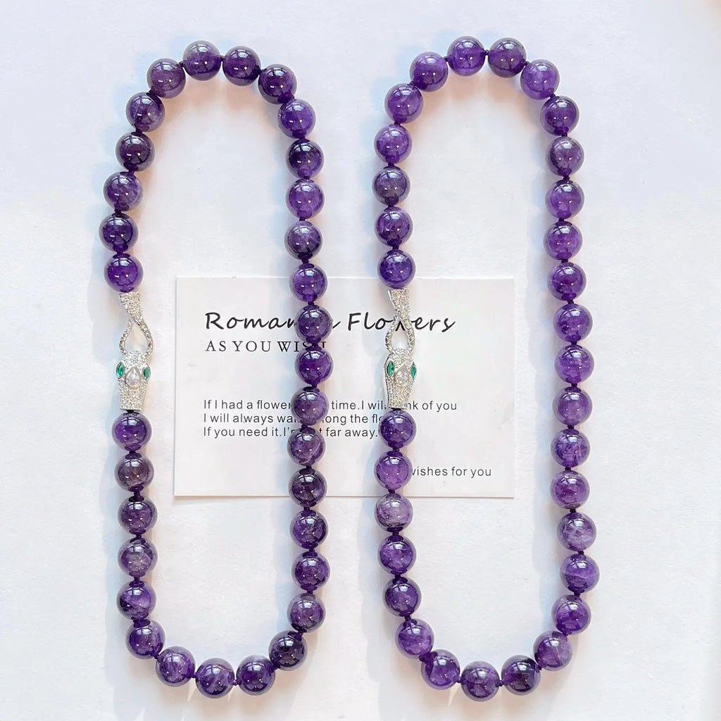 🔮12mm Natural Deep Purple Amethyst Necklace