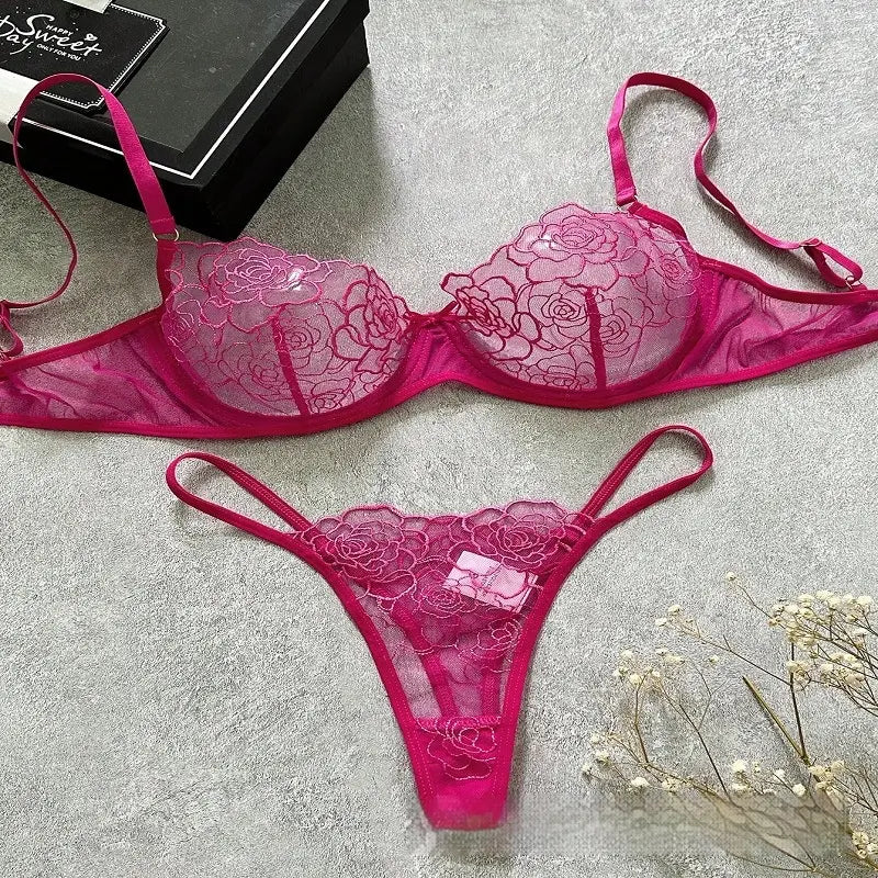 💫Sexy 2-Piece Floral Lace Lingerie Set - Underwire Bra & Garter Belt