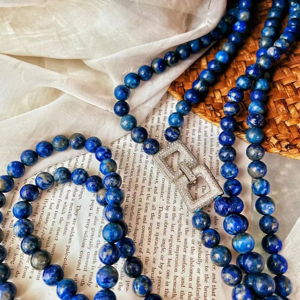 Vintage Lapis Lazuli Double-Layer Long Sweater Necklace | Niche Design