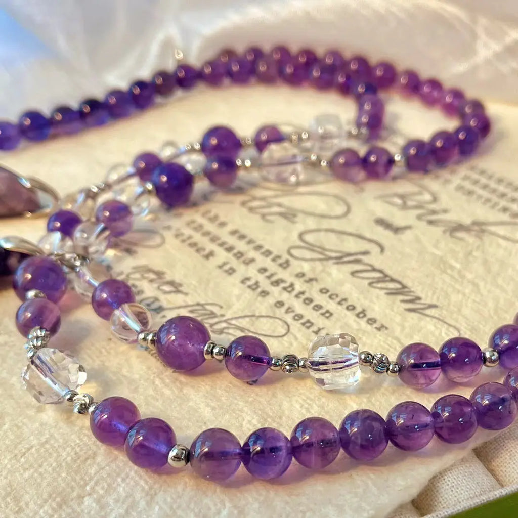 💜Vintage Lavender Amethyst Beaded Pendant Necklace | Clavicle Chain