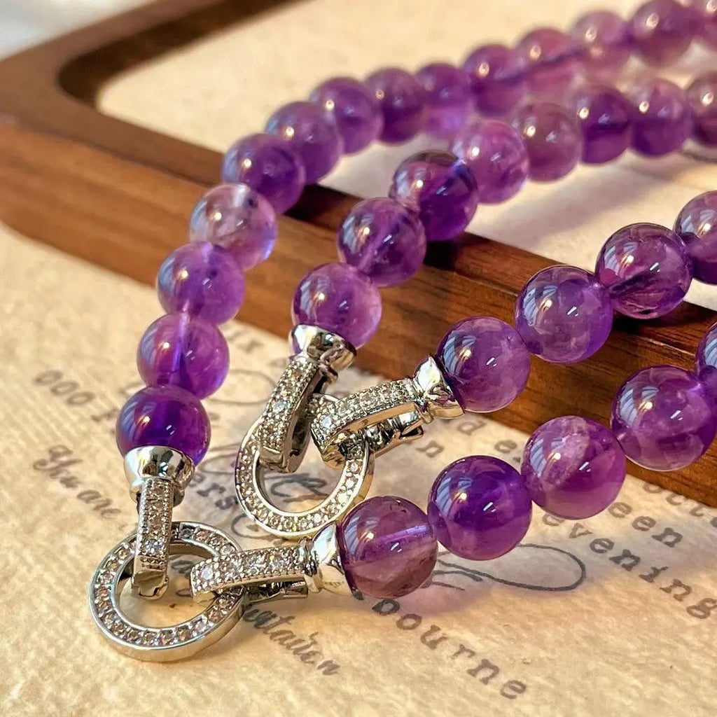 💜Vintage Lavender Amethyst Beaded Pendant Necklace | Clavicle Chain
