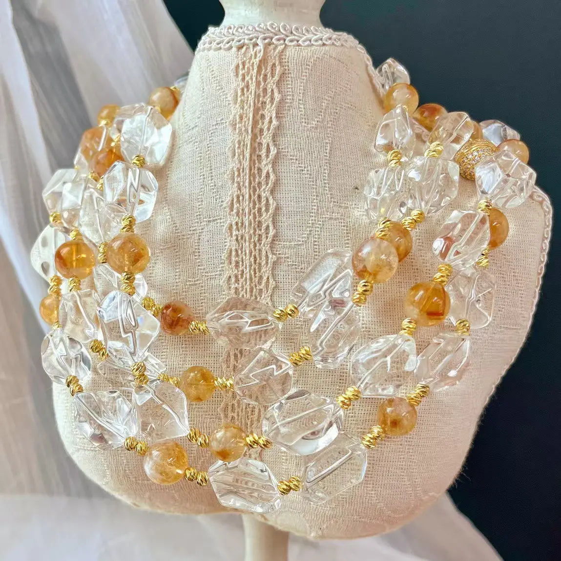 Maillard Natural Yellow & White Crystal Necklace