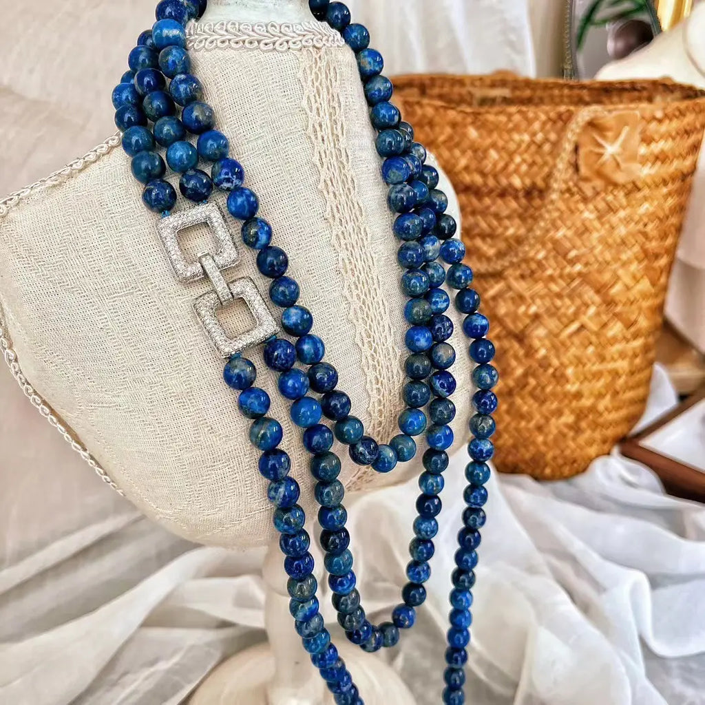 Vintage Lapis Lazuli Double-Layer Long Sweater Necklace | Niche Design