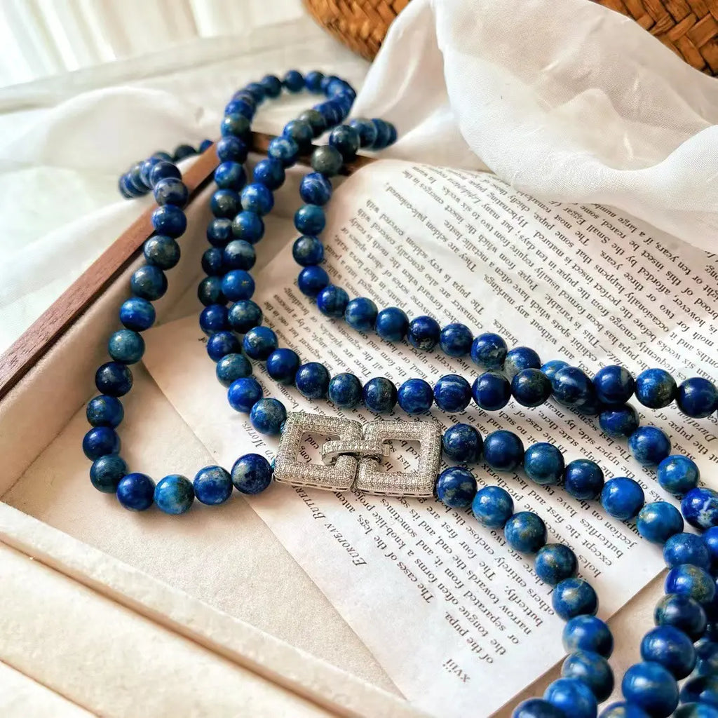 Vintage Lapis Lazuli Double-Layer Long Sweater Necklace | Niche Design