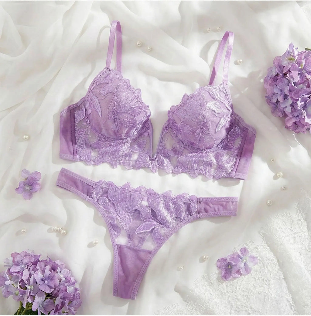 💫Women's Sexy Floral Lace Bra & Panty Set | Push-Up Underwire Lingerie