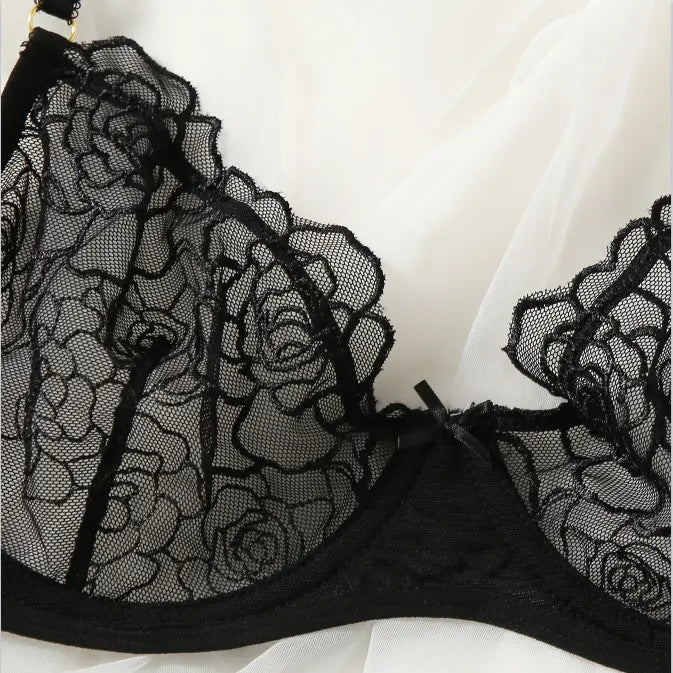 💫Sexy 2-Piece Floral Lace Lingerie Set - Underwire Bra & Garter Belt