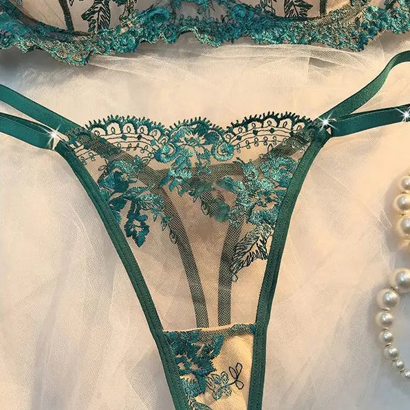 💫Sexy Embroidered Mesh Lingerie Set - Sheer Underwire Bra & Panty
