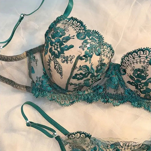 💫Sexy Embroidered Mesh Lingerie Set - Sheer Underwire Bra & Panty
