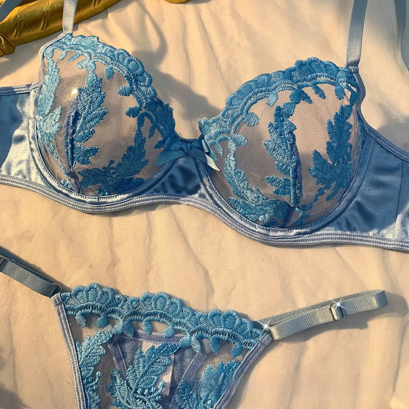 💫Sexy Embroidered Mesh Lingerie Set | Underwire Push-Up Bra & V-String
