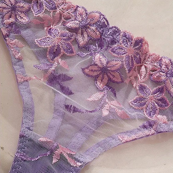 💫Sexy Embroidered Mesh Lingerie Set | Underwire Push-Up Bra & V-String