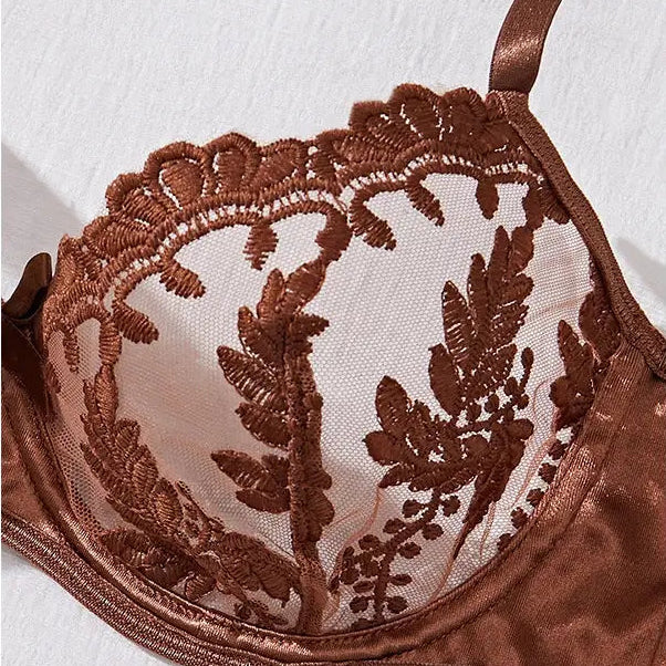 💫Sexy Embroidered Mesh Lingerie Set | Underwire Push-Up Bra & V-String