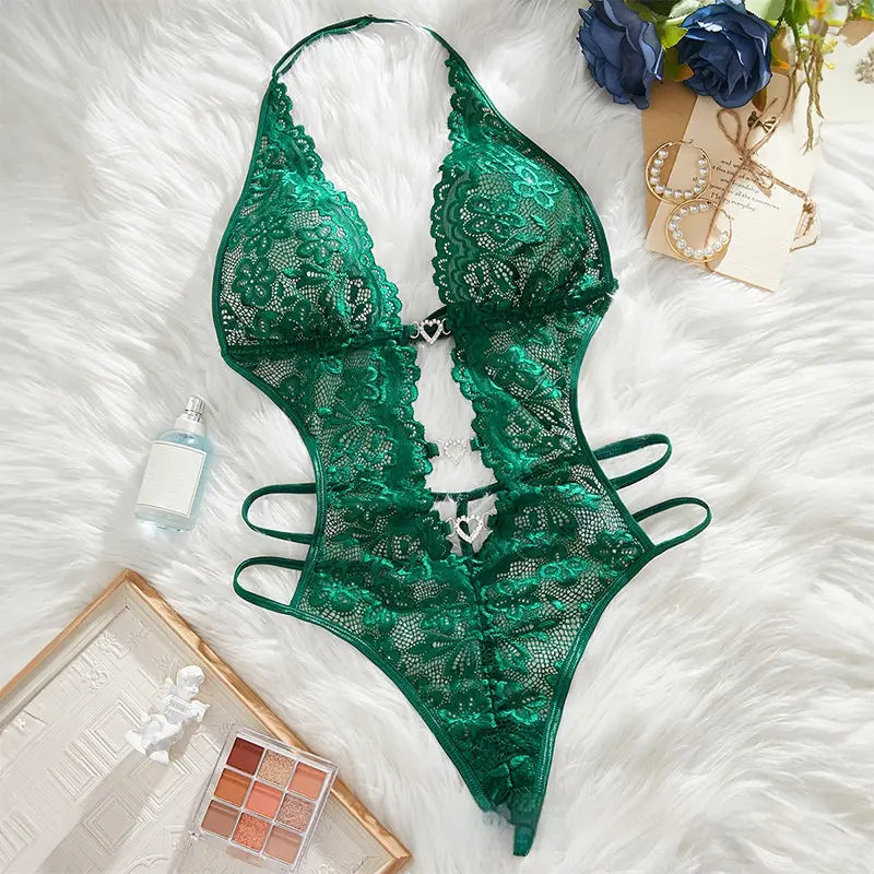 💫Sexy Lace Teddy Bodysuit for Women - V Neck Snap Crotch Lingerie & Clubwear
