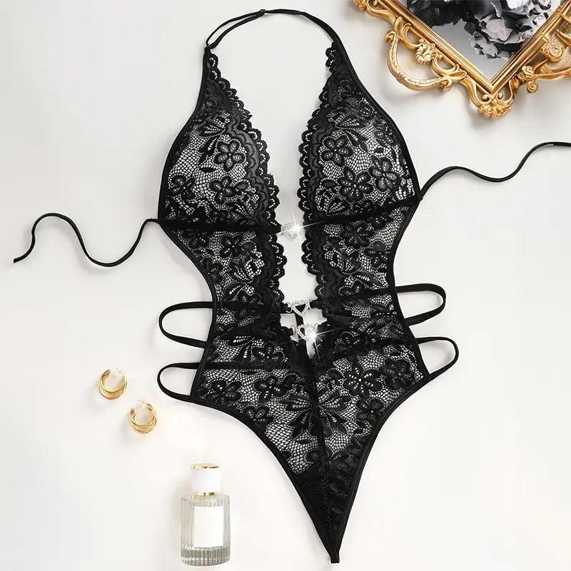 💫Sexy Lace Teddy Bodysuit for Women - V Neck Snap Crotch Lingerie & Clubwear
